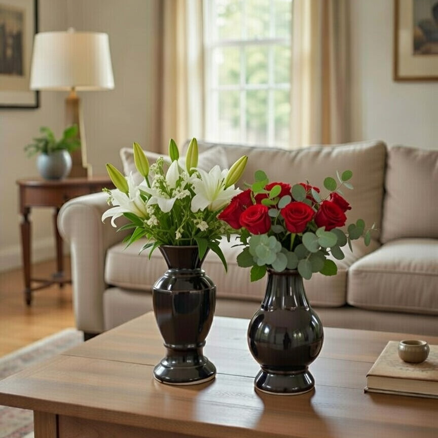 Set of 2 Handcrafted Glossy Ceramic Flower Vases | Luxury Home Décor Accent