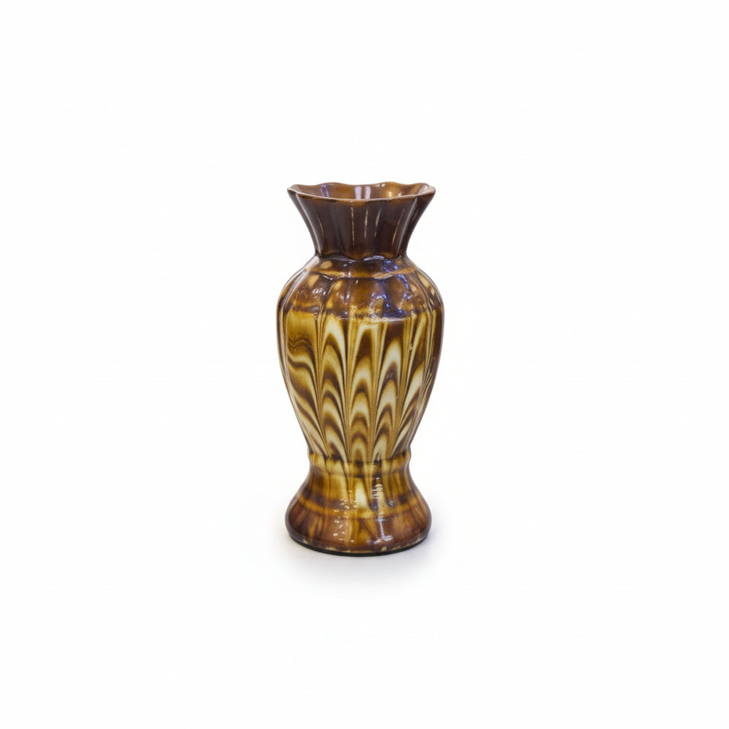 Handcrafted Brown Glazed Ceramic Flower Vase | Elegant Home Décor Showpiece