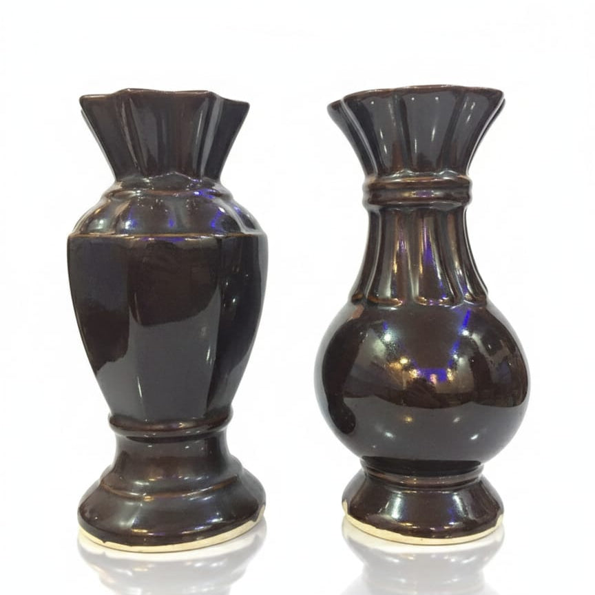 Set of 2 Handcrafted Glossy Ceramic Flower Vases | Luxury Home Décor Accent