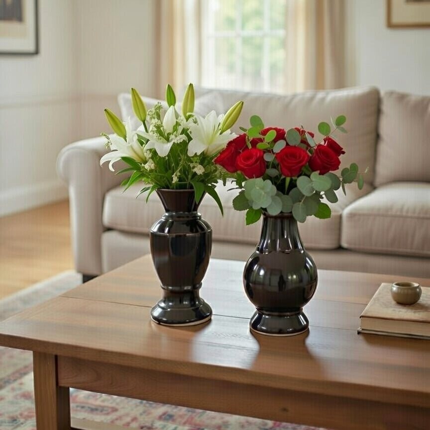 Set of 2 Handcrafted Glossy Ceramic Flower Vases | Luxury Home Décor Accent