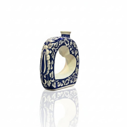 Handcrafted Blue Floral Ceramic Heart Vase | Decorative Home Décor Showpiece