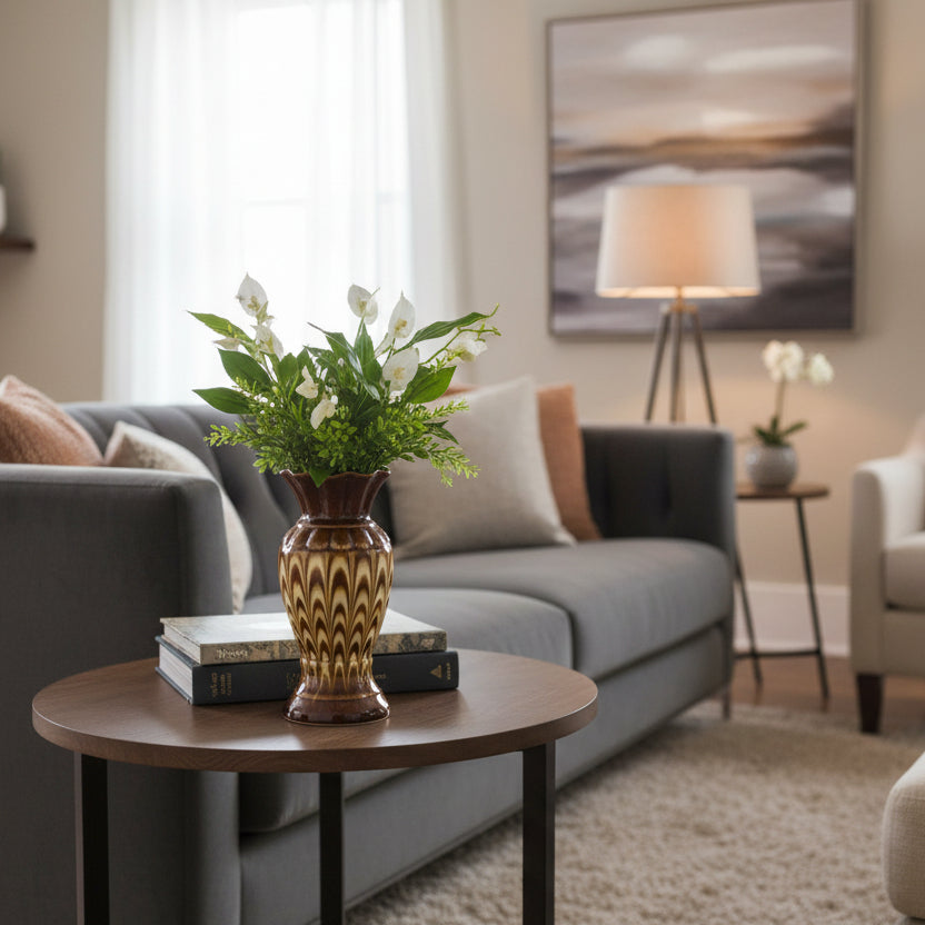 Handcrafted Brown Glazed Ceramic Flower Vase | Elegant Home Décor Showpiece