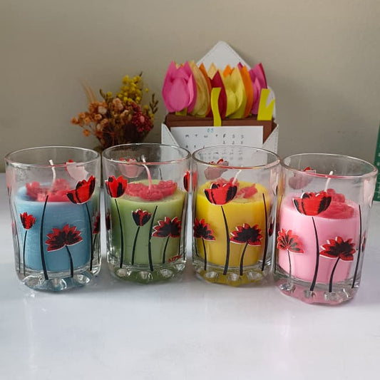 Hand-Poured Floral Glass Jar Candles – Colorful Scented Decorative Candles for Home & Gifting