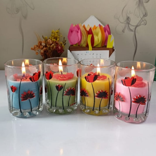 Hand-Poured Floral Glass Jar Candles – Colorful Scented Decorative Candles for Home & Gifting