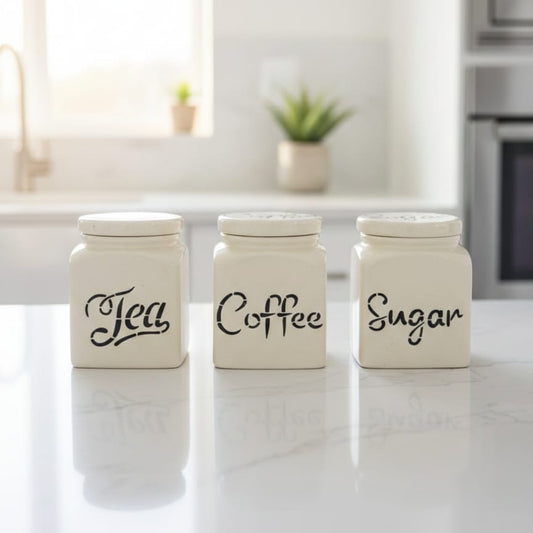 Elegant Ceramic Tea Coffee Sugar Jars Set | Minimal Kitchen Storage Containers