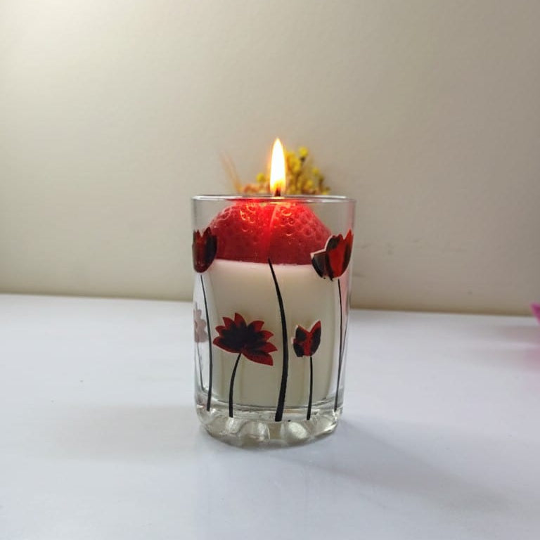 Strawberry Layered Scented Candle in Glass Jar | Decorative Aromatic Candle for Home & Gifting